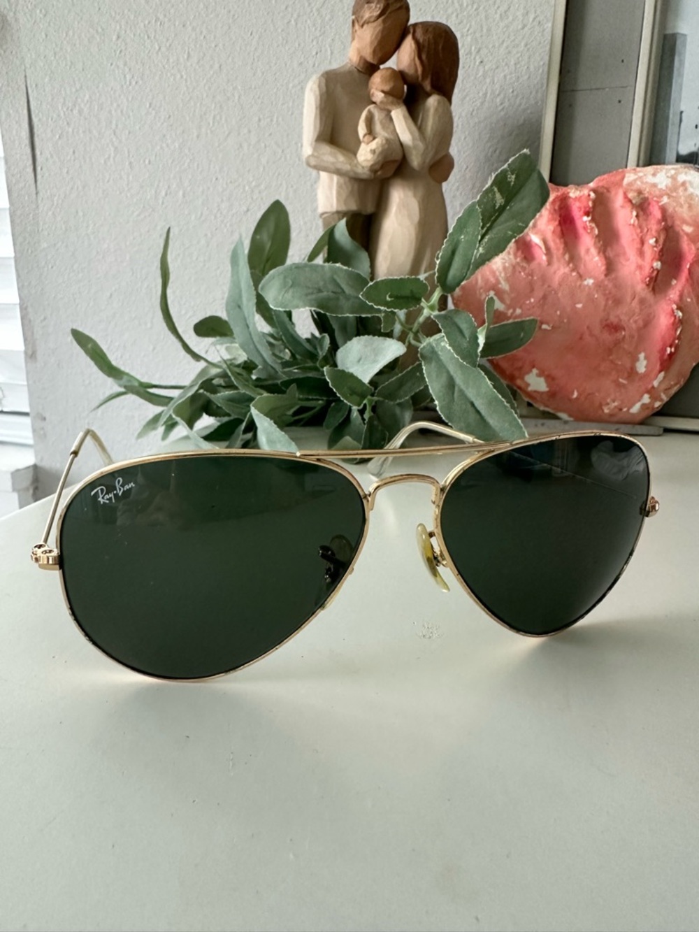 Ray-Ban Gold Frame Aviator Sunglasses with Green Lenses